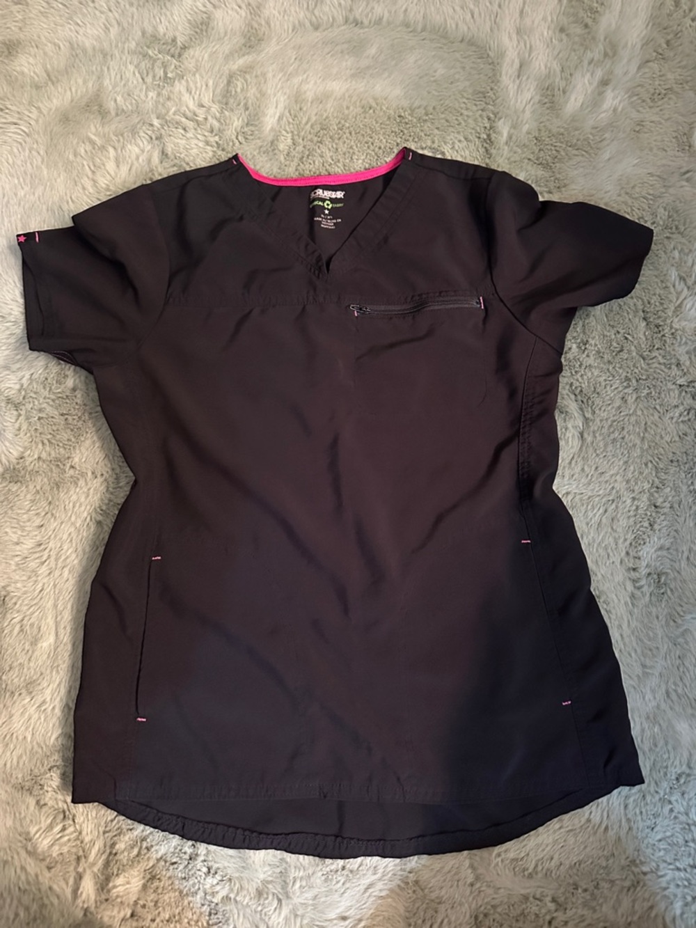 Scrubstar Black Scrub Top with Pink Trim